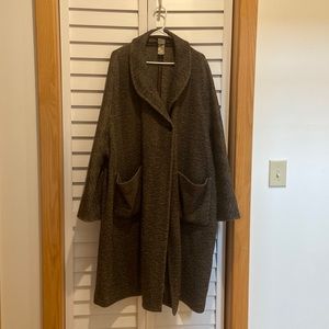 Lilith Vintage Herringbone XL Long Wool Coat Black/Cream